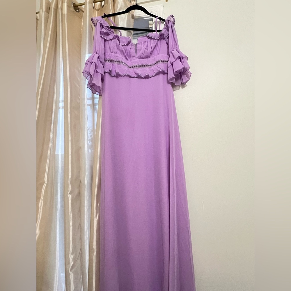 ASOS Purple Ruffled Off-the-Shoulder Gown - Picture 3 of 6